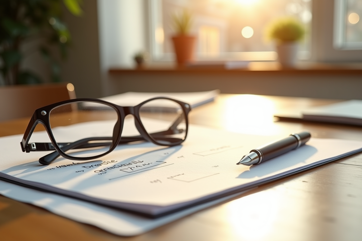 Documents légaux questions stylo sur un bureau ensoleille