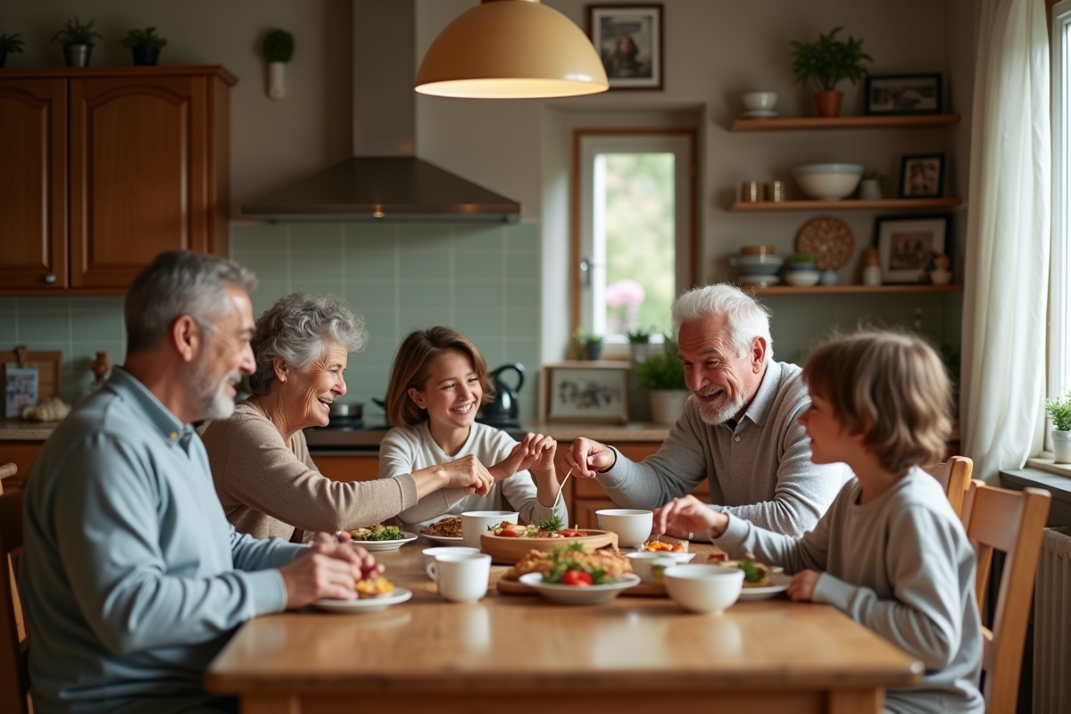 Famille multigenerational autour d