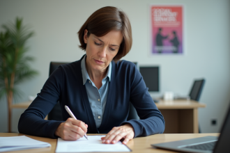 Femme d'âge moyen remplissant un formulaire administratif