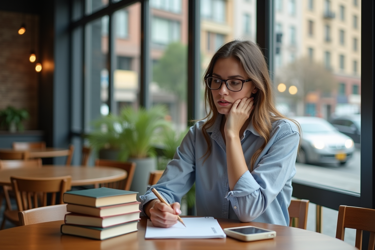 Femme planifiant un groupe de lecture au café