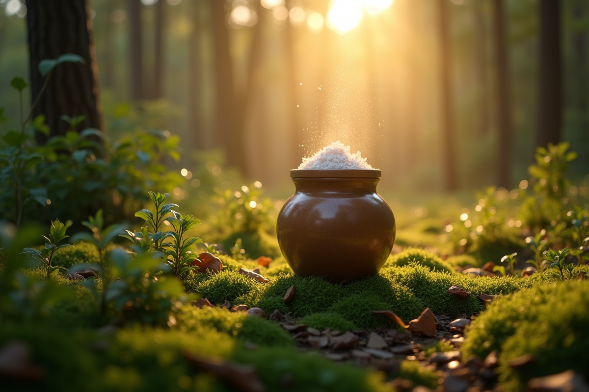 Cendres libérées dans la forêt au lever du soleil