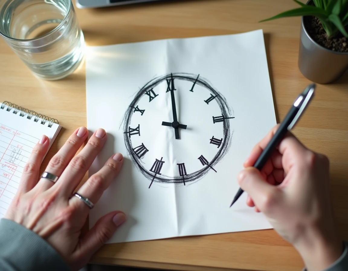 Gros plan d'un dessin d'horloge imprécis réalisé par un patient lors d'un test de dépistage d'Alzheimer