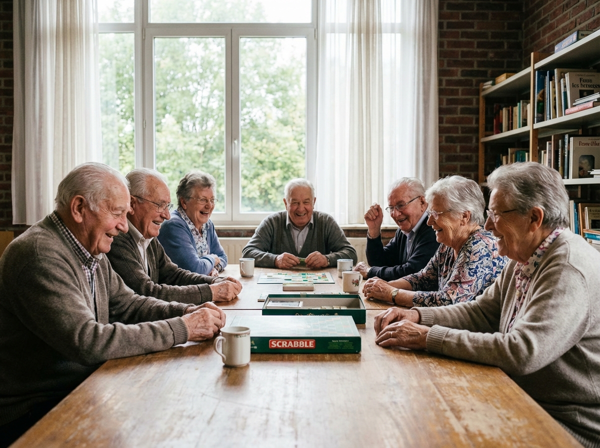Groupe de seniors jouant à des jeux de société