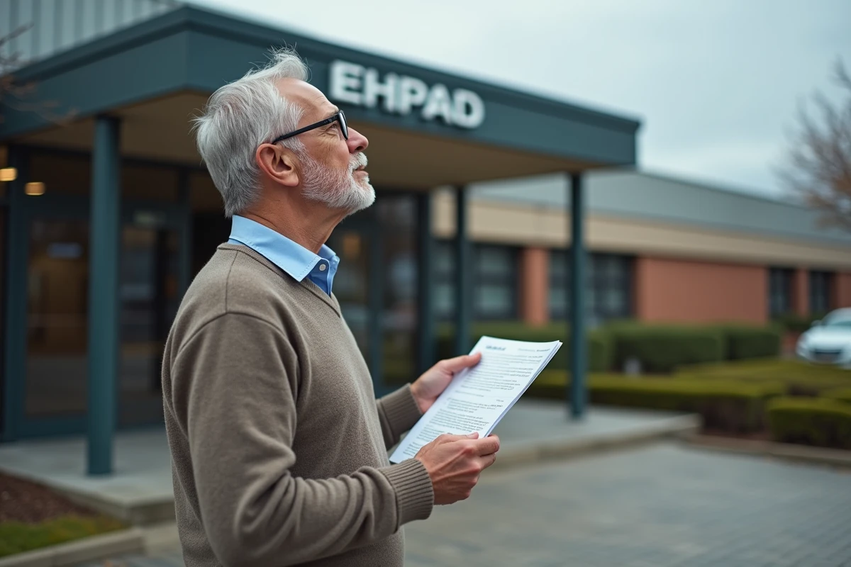 Homme pensif devant la façade d