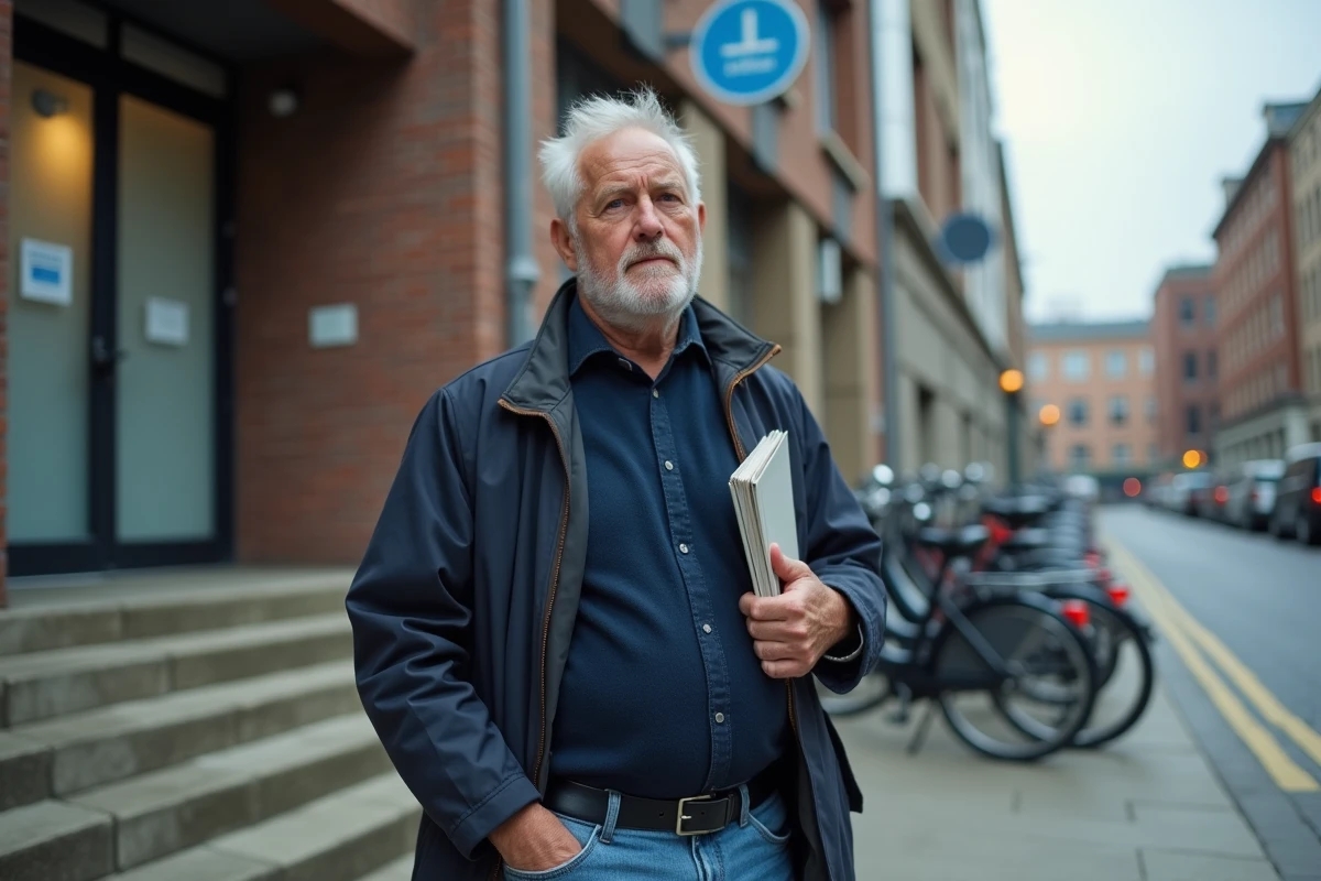 Homme de 61 ans devant un bureau d