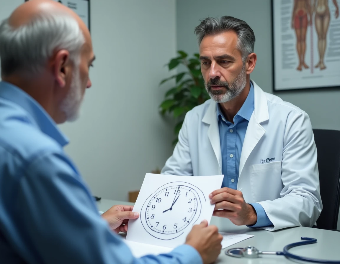Neurologue analysant le dessin d'une horloge d'un patient âgé dans un cabinet médical