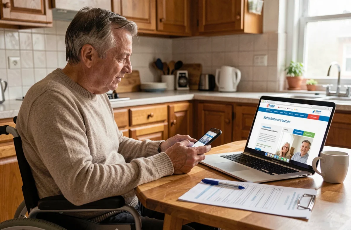 Homme en fauteuil roulant préparant ses démarches de retraite anticipée pour travailleur handicapé en ligne