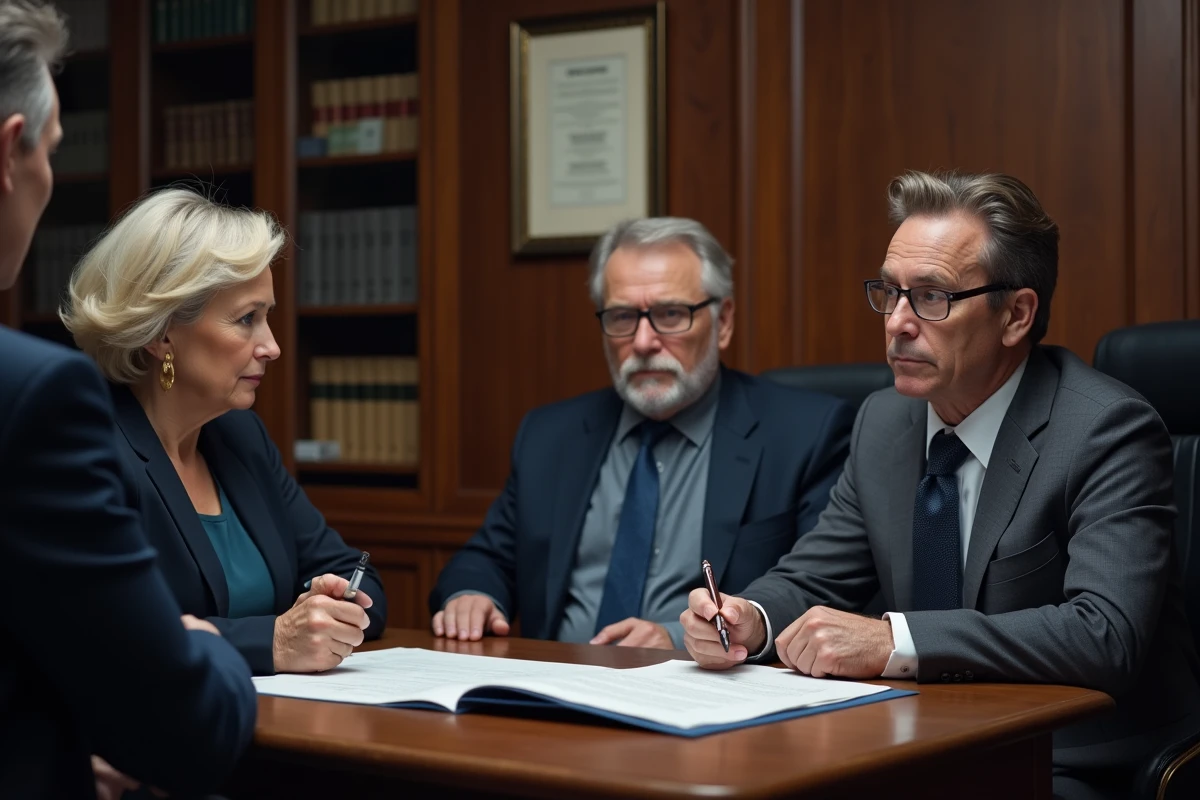 Famille rencontrant un notaire pour discuter du remboursement de l'APA sur la succession après la vente d'une maison